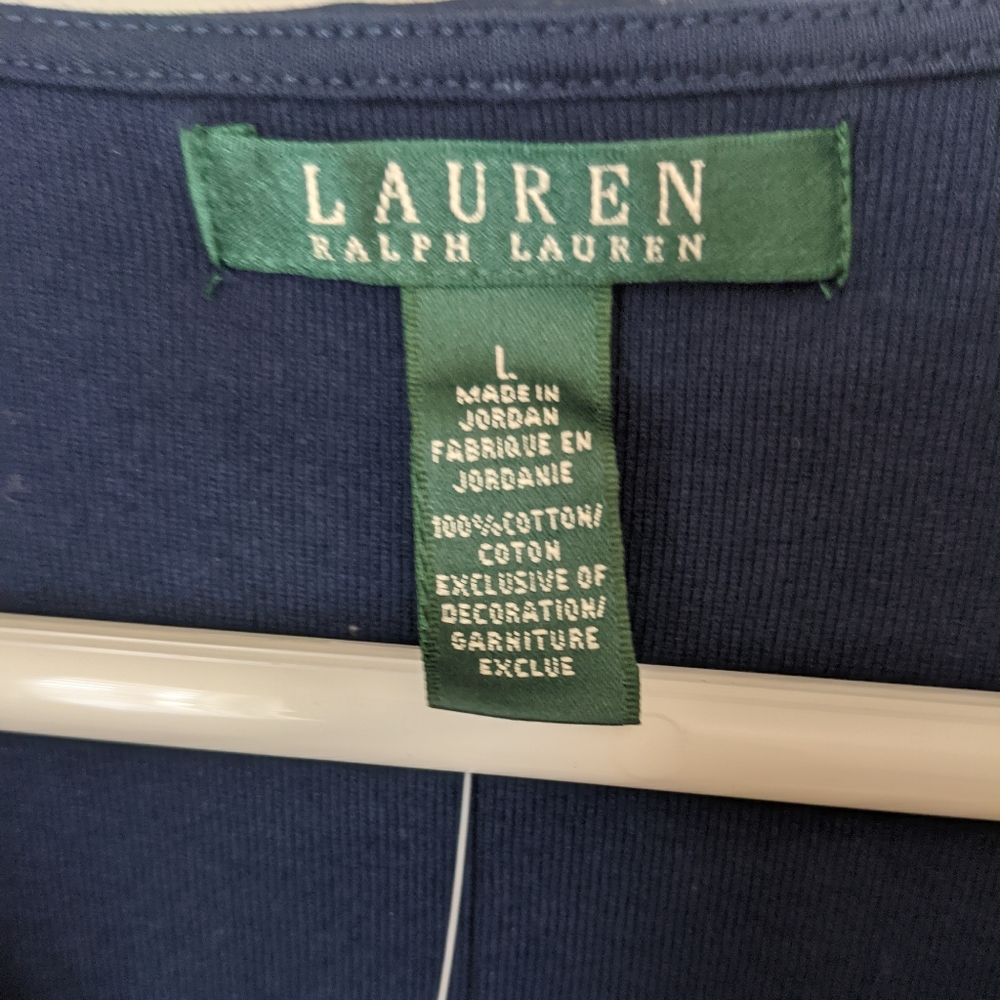 NWT Lauren by Ralph Lauren Navy Ruffled Blouse - Picture 4 of 11
